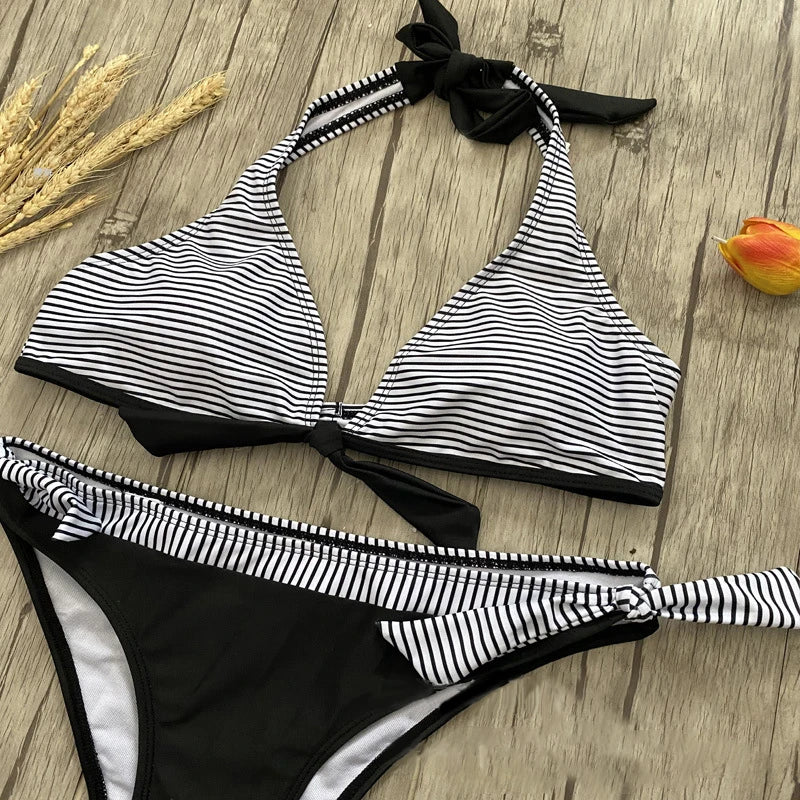 2023 New Micro Striped Bikini set Two-piece swimsuit Patchwork Bandage Bikini Push Up sexy Bathing Suit Women Swimwear Biquini S