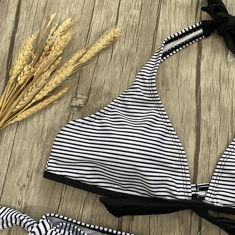 2023 New Micro Striped Bikini set Two-piece swimsuit Patchwork Bandage Bikini Push Up sexy Bathing Suit Women Swimwear Biquini S