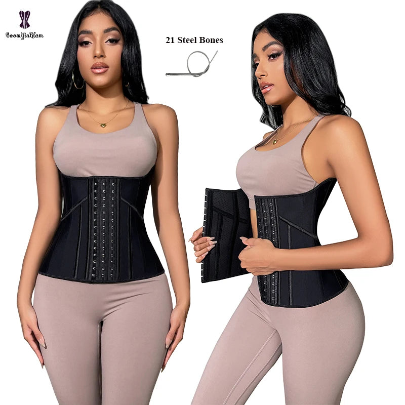 Plus Size 3 Hooks 21 Steel Boned Waist Cincher Sheath Slimming Belt Women Shapers Perforated Latex Waist Trainer Corset  762#