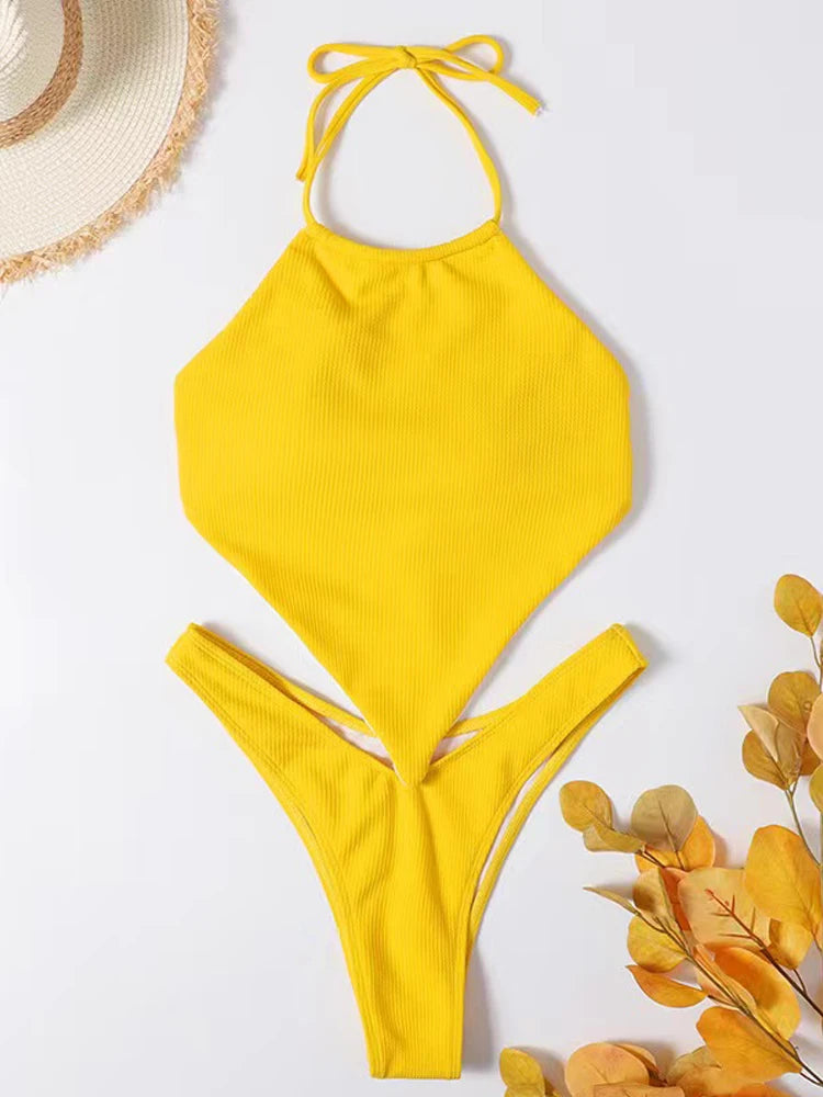 Vigorashely High Neck Cut Swimwear Women Sexy Thong Bikini 2024 Tied Top Swimsuit Female Brazilian Bikini Set Bathing Suit Swim