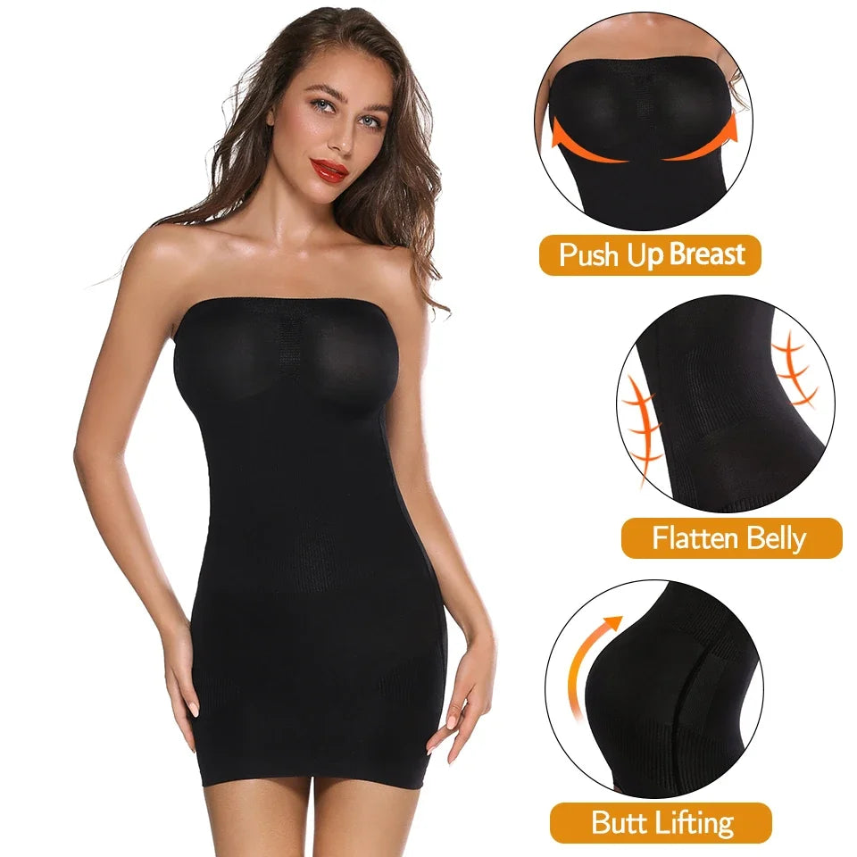 Women Shapewear Strapless Full Slips for Under Dresses Tummy Control Slips Slimming Skirts Full Body Shaper Underwear