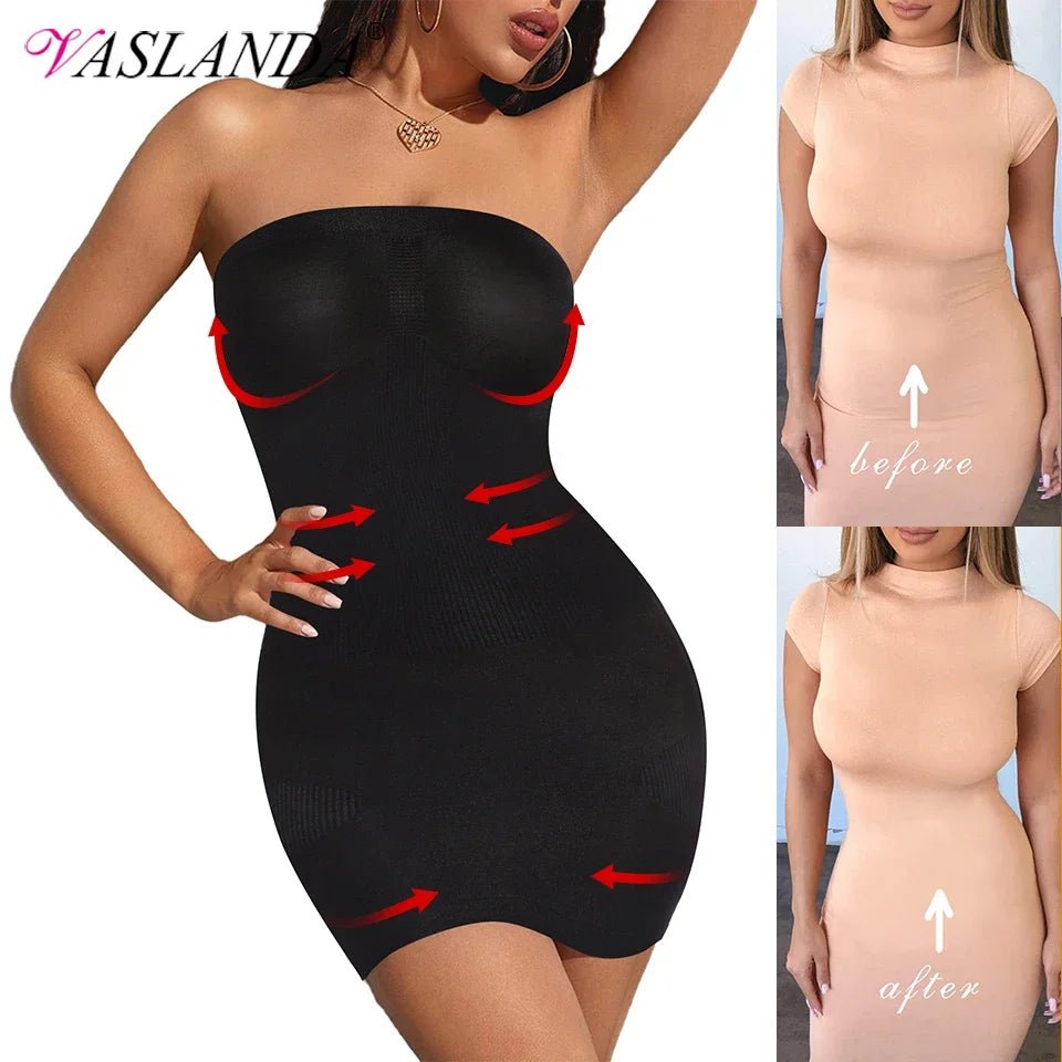 Women Shapewear Strapless Full Slips for Under Dresses Tummy Control Slips Slimming Skirts Full Body Shaper Underwear